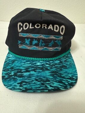Vintage Colorado Western Snapback Hat Teal Black Rope Cap